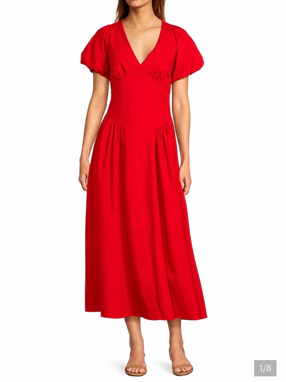 ANTONIO MELANI Scarlet V-Neck Puff Sleeve Midi Dress